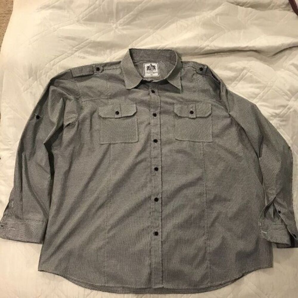 Swiss Cross black check long sleeve dress‎ shirt 4XL